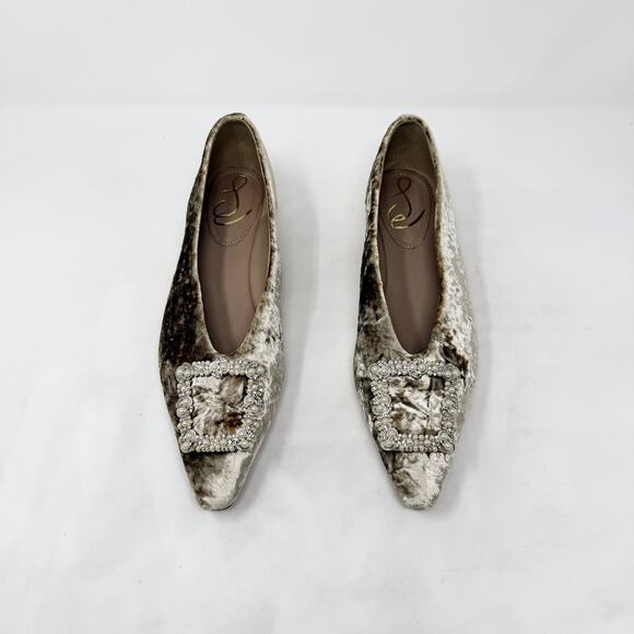 [Sam Edelman] Janina Prosecco Luster Pearl Buckle Velvet Square Toe Flats Size 9 - Picture 9 of 11